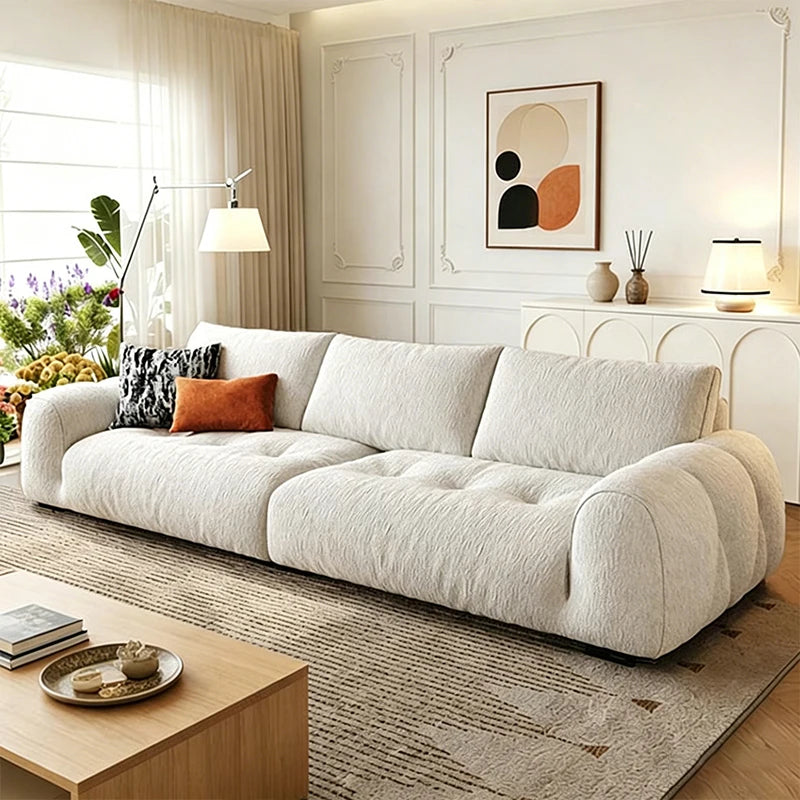 For Home Cream Style Wooden Frame Modular Living Room Sofa Set Wholesale Modern Fabric Sofa Minimalist Designer 3-seater Sofa