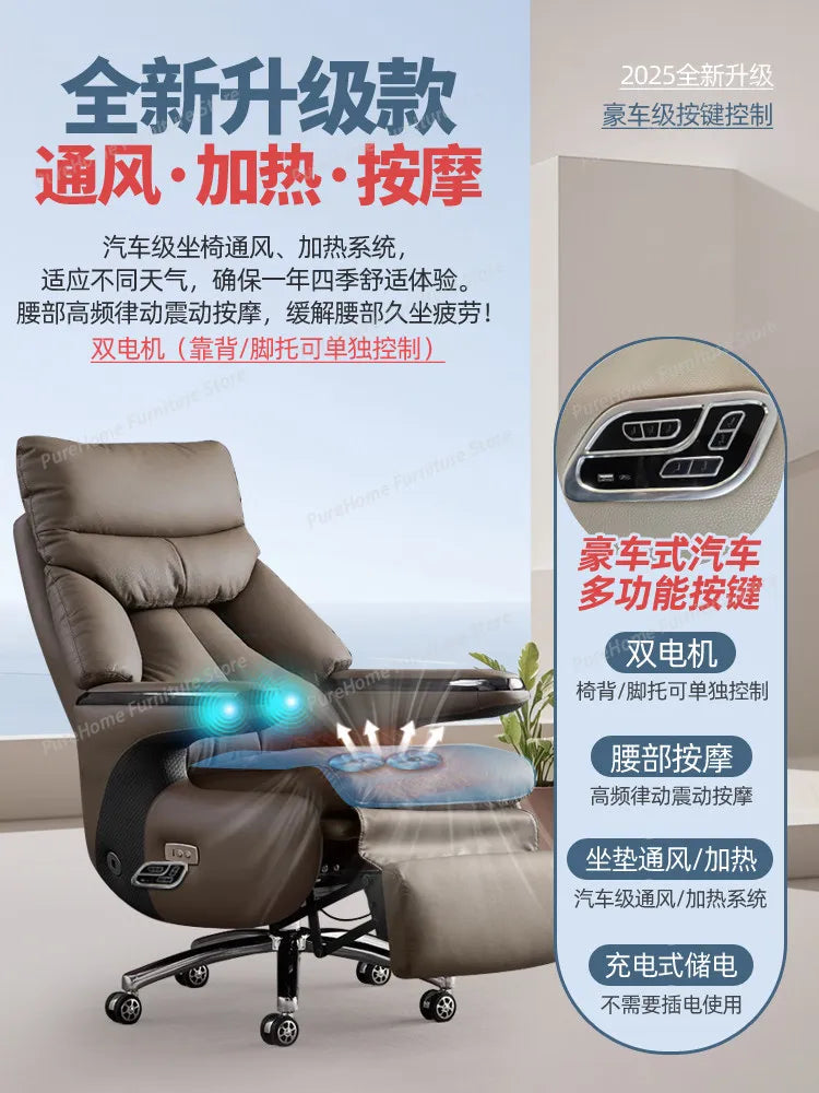 Smart Electric Executive Office Chair with Ventilation - Reclining Massage CEO Chair for Home Professional Use Furniture