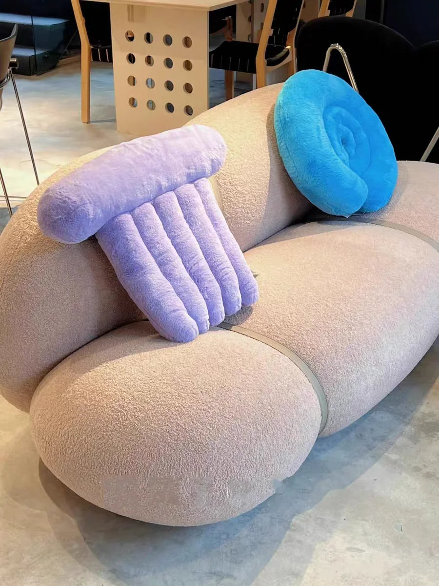 Nordic cream style lamb wool sofa small apartment living room balcony bedroom wabi **** wind straight row sofa