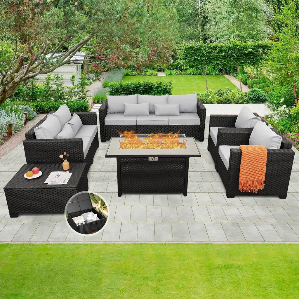 6 Pcs Outdoor Furniture Sets Patio Furniture Set with 45" Fire Pit Patio Couch Outdoor Chairs 60000 BTU Steel Propane, Custom
