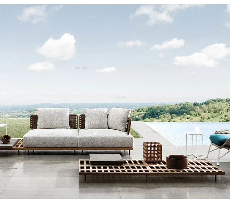 Nordic Solid Wood Garden Furniture Sets Rattan Outdoor Sofa B&B Villa Home Luxury Sofa Chair Combination Leisure Patio Furniture