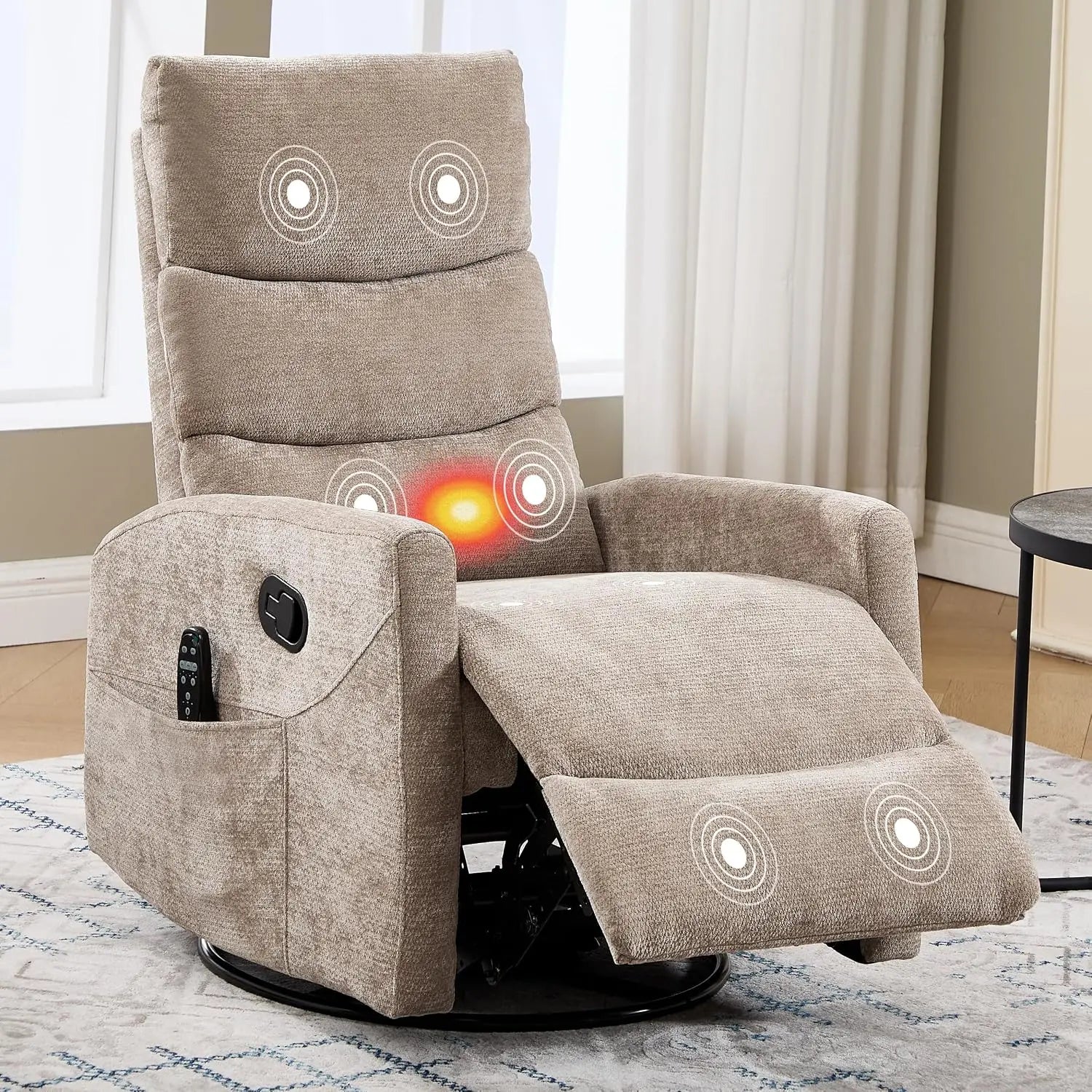 Manual Swivel Rocker Recliner Chair for Adults, Overstuffed Reclining Glider Chair for Nursing with Vibration Massage &, Custom