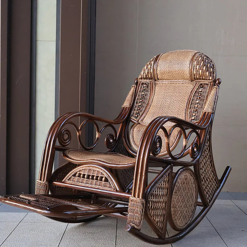 Natural rattan rocking chair elderly recliner balcony