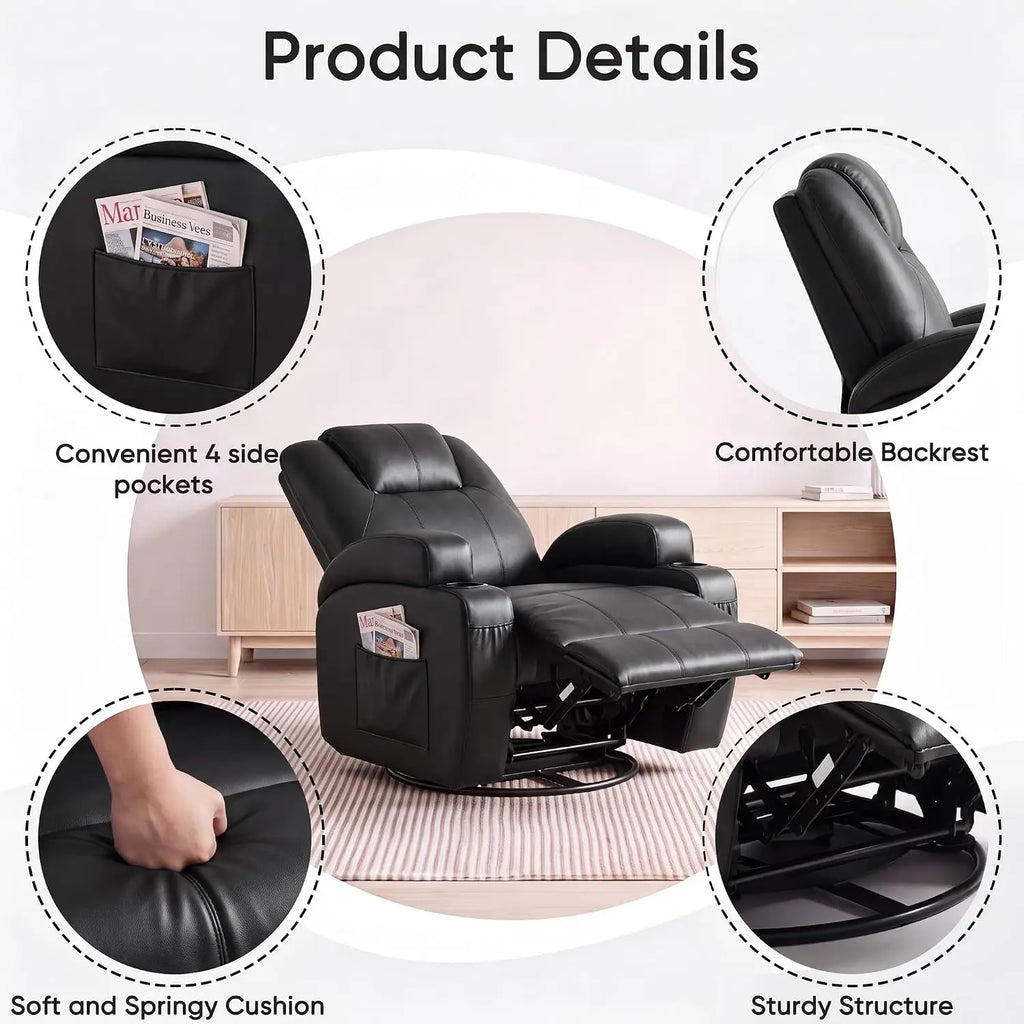 360° Swivel Rocker Recliner Chair,Massage Function,Comfy Single Sofa For Adults, Custom