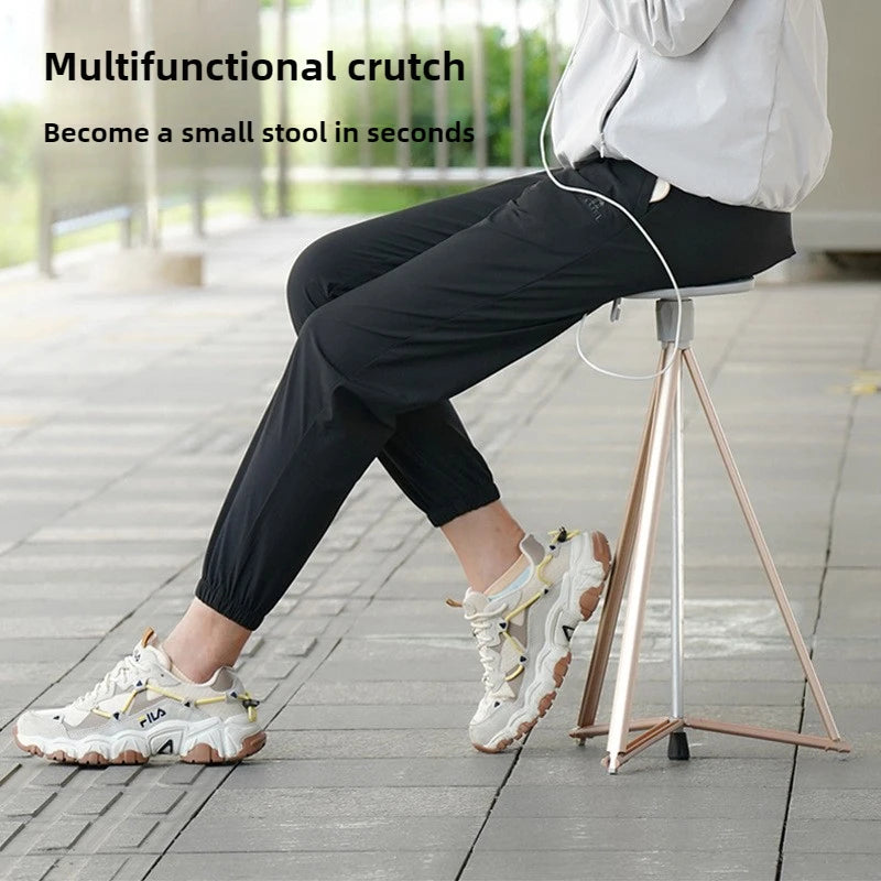 Aluminum Alloy Elderly Cane  Scratch-Resistant Multi-Function Hiking Stick  Foldable Walking Seat Adjustable Trekking Pole