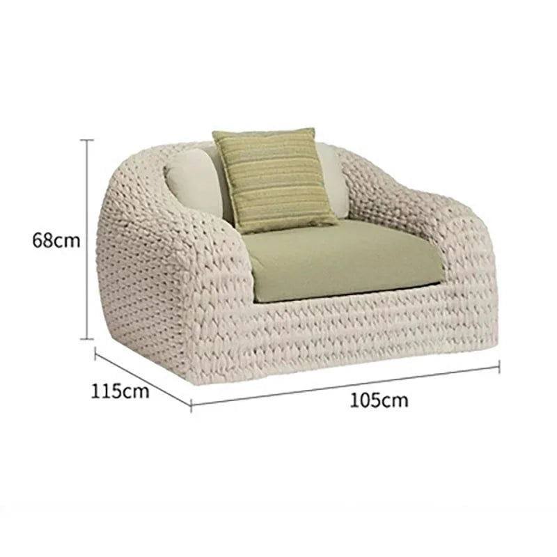 Outdoor sunscreen PE rattan rope sofa set with waterproof seat cushion Nordic design U-shaped removable garden furniture