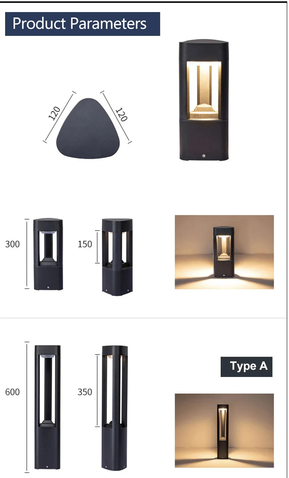 Outdoor LED Bollard Landscape Light Black Garden Pathway Lighting Fixtures Floor Lawn Lamp for Pillar Driveway Patio Yard Decora