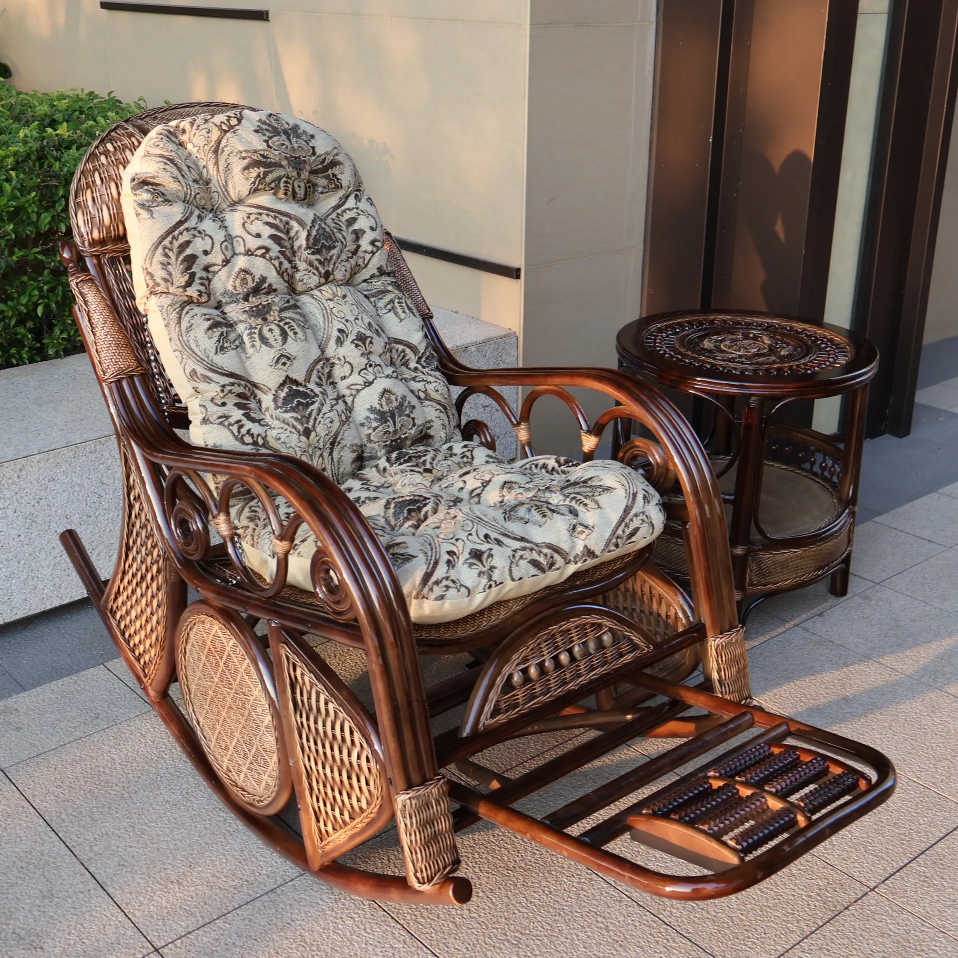 Natural rattan rocking chair elderly recliner balcony