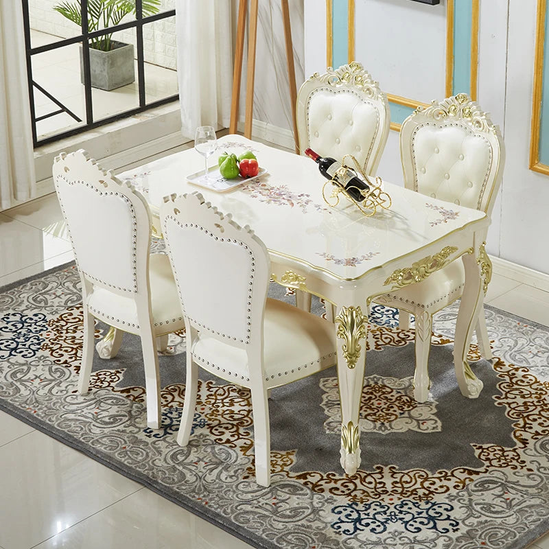#wood marble dining table dining chairs set 4 European dining table and chair combination cream style living room household home
