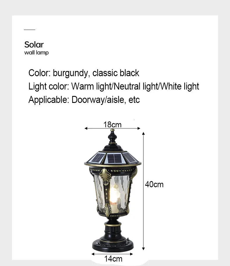 Solar Outdoor Door Post Lights LED Wall Lamps Energy Saving Fence Post Lighting for Courtyard Entrance Garden Lighting