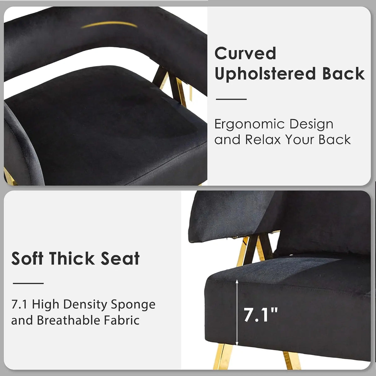 Black Velvet Barrel Chair Set 2, Wide Seat Gold Legs Accent Armchair Living Room Bedroom Small Space, Customized