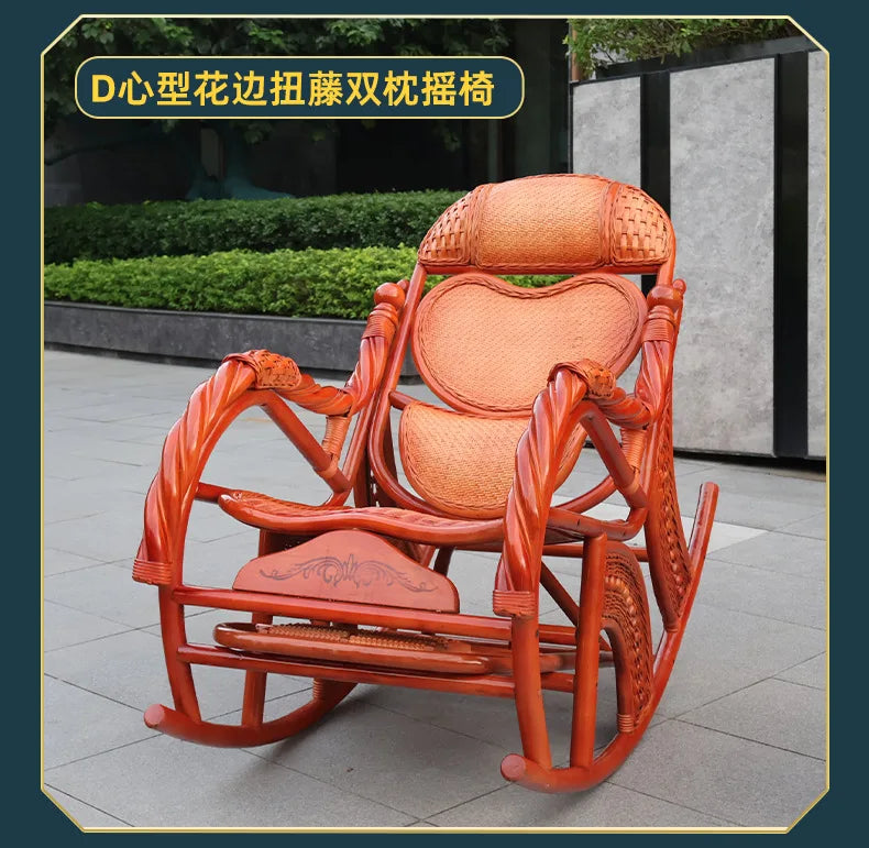 Home Balcony Leisure True Vine Elderly Rocking Chair Reliable Back Braided Rattan Chair Living Room