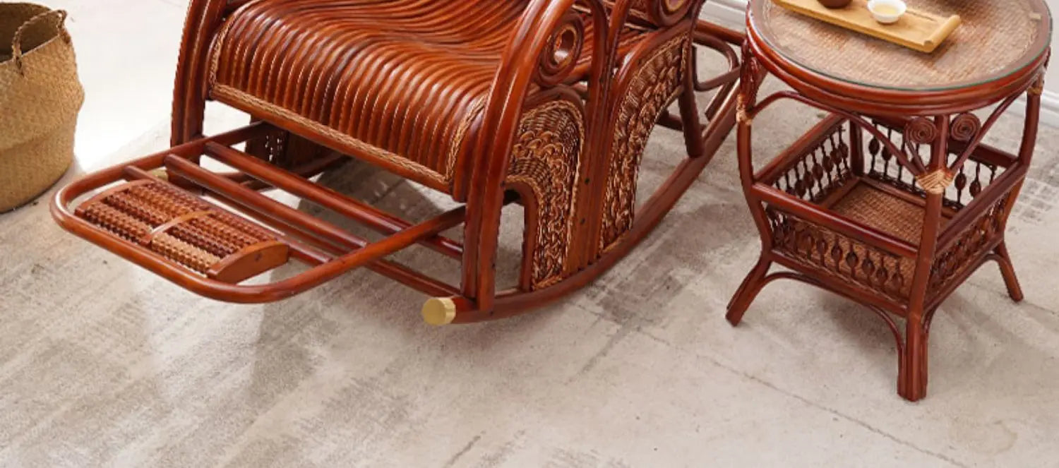 natural true rattan rocking chair recliner sofa single balcony home leisure retro cushion living room