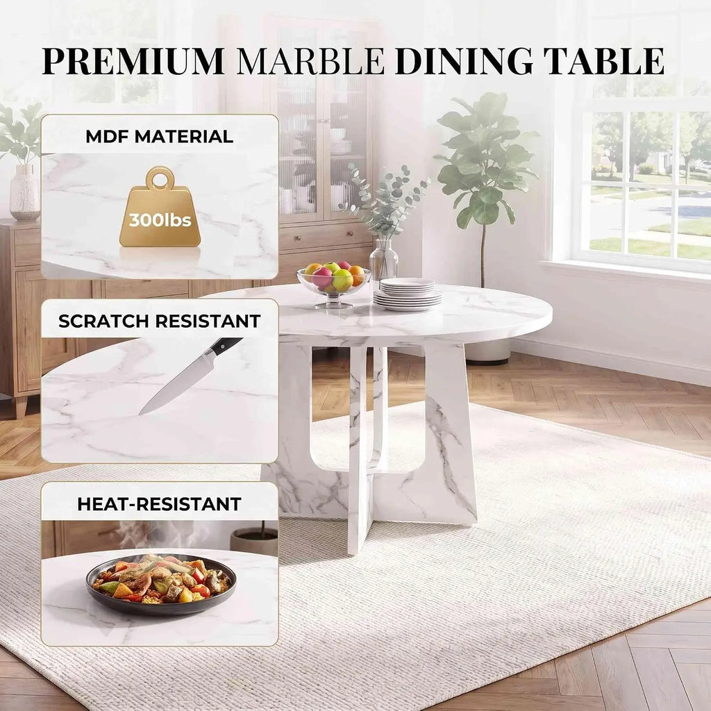 47.2" Round Dining Table Set for 4, Mid-Century Modern Kitchen Table with 4 Upholstered Velvet Chairs, Farmhouse, Customized