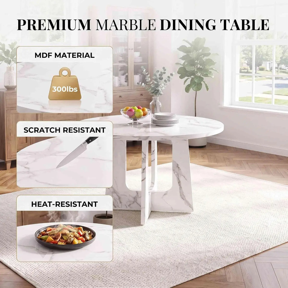 47.2" Round Dining Table Set for 4, Mid-Century Modern Kitchen Table with 4 Upholstered Velvet Chairs, Farmhouse, Customized