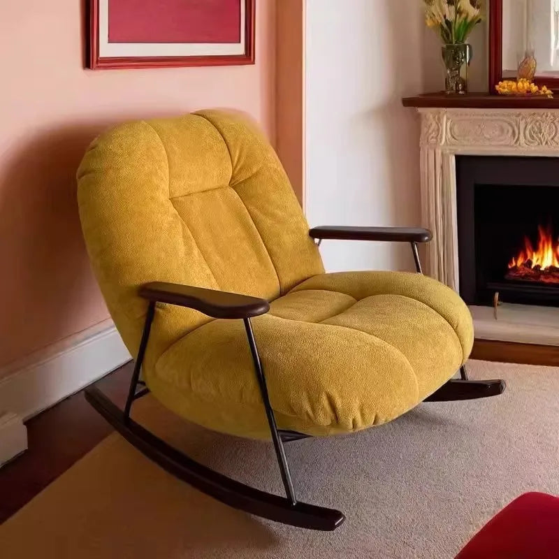 Rocking chair for living room and balcony single-seater sofa chair for small spaces fabric lazy sofa, reclining leisure chair