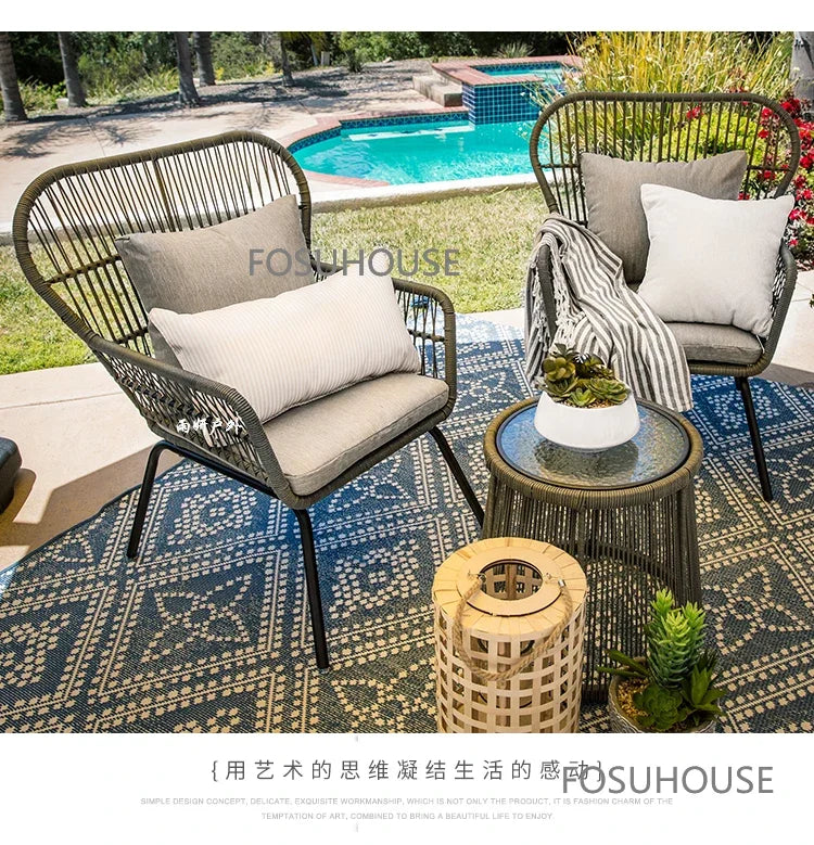 Terrace Rattan Chairs Tea Table Three Piece Set Modern Outdoor Furniture For Balcony Courtyard Garden Leisure outdoor Armchair