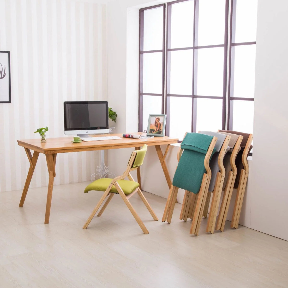 Home Solid Wood Folding Chair, Detachable Washable Wooden Seat, Multi-Purpose Desk & Casual Chair, Lightweight Portable