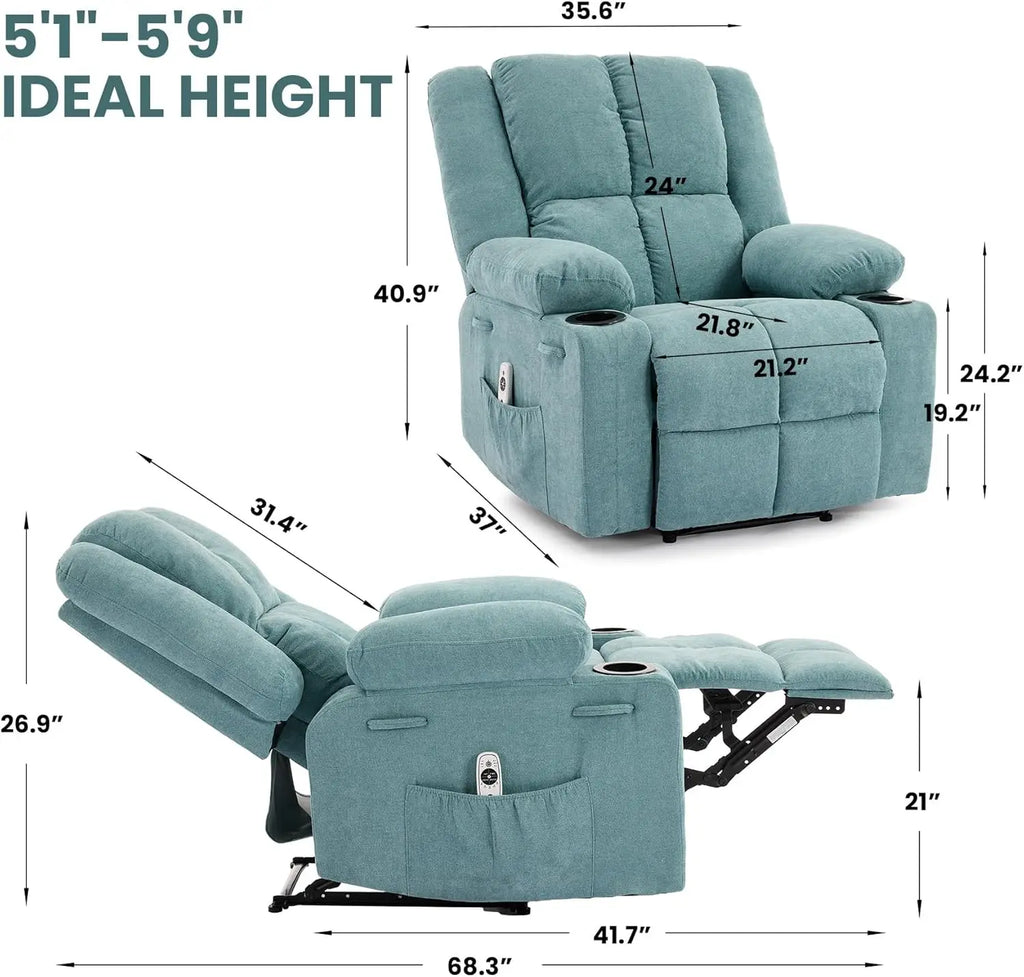 BestsellerBestsellerManual Recliner Chair with Heating & Massage,Ergonomic Overstuffed Breathable Fabric Reclining Chair with Si