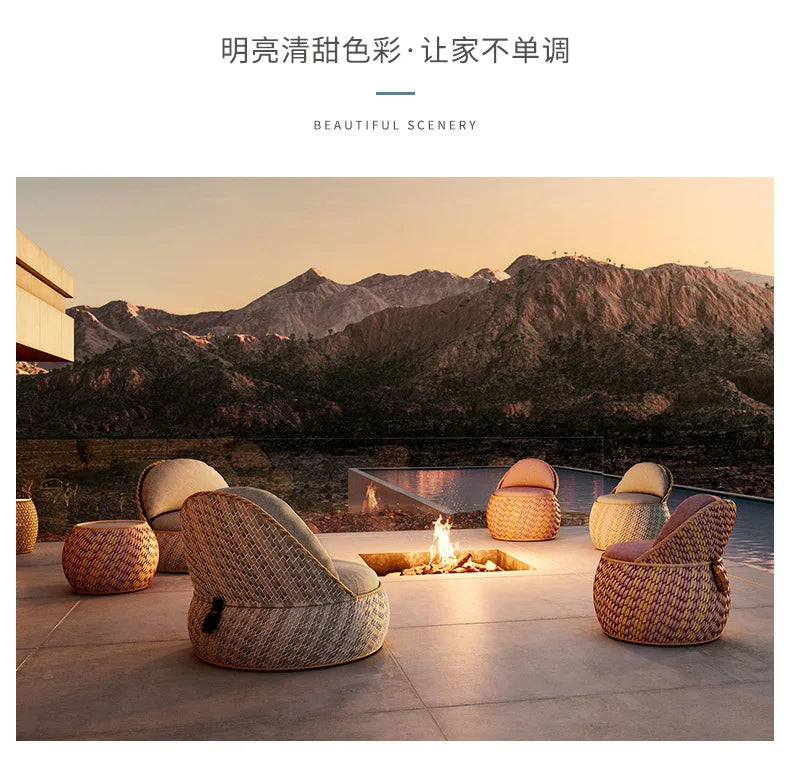 Nordic PE Rattan Woven Beach Chairs Terrace Garden Outdoor Chairs Light Luxury High-end Outdoor Furniture Patio Leisure Chair