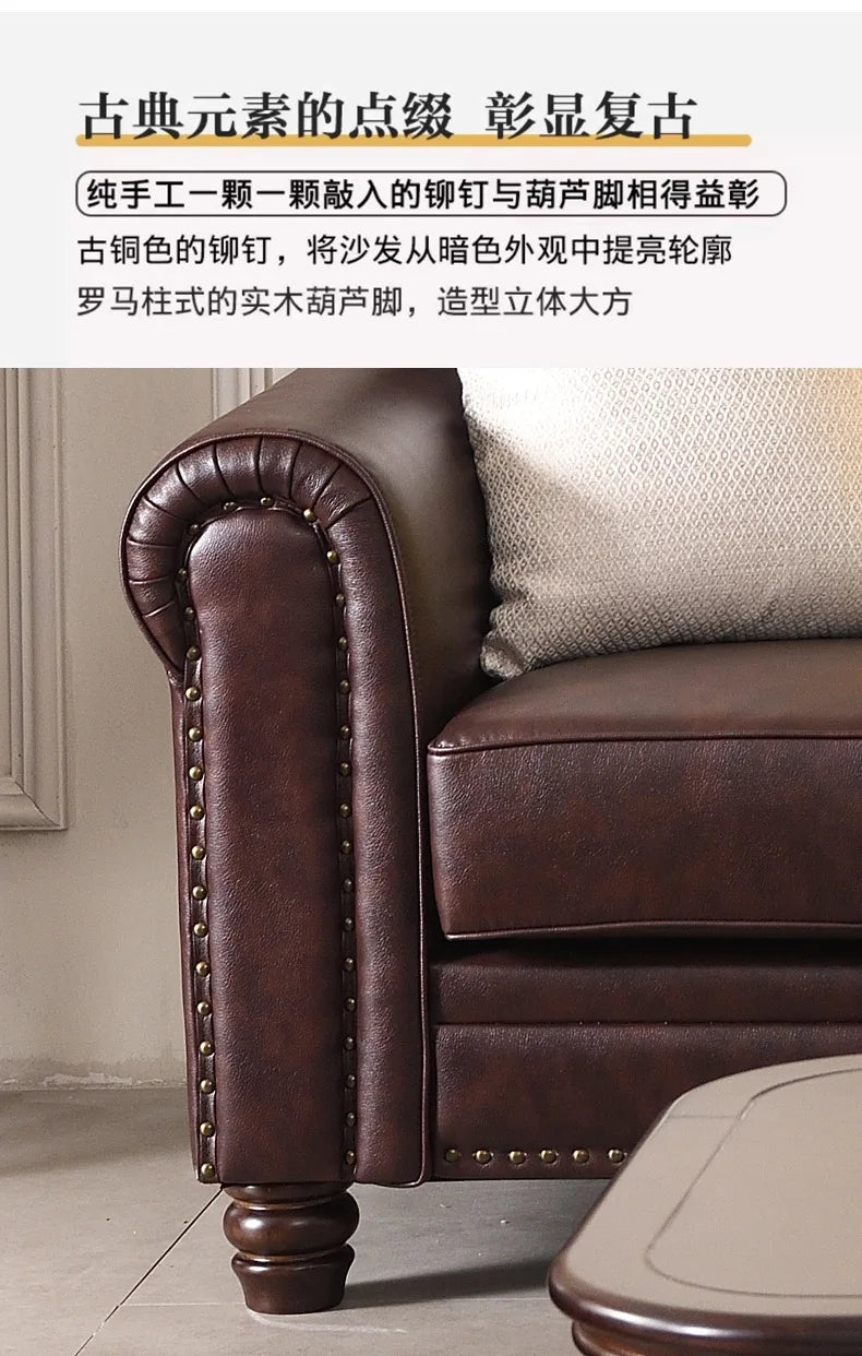 4-10 brown retro-style living room sofa - available in single, double, three, and four-seater configurations - top grain leather