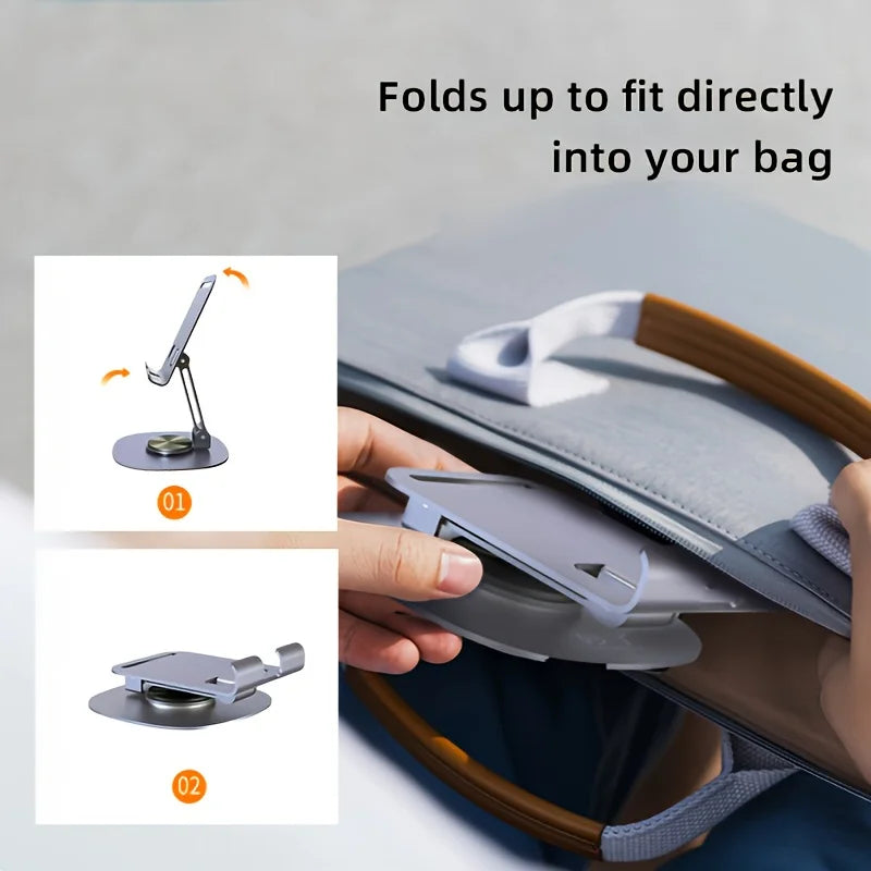 2pcs Folding Phone Stand, All-Metal Phone & Tablet Stand, 360-Degree Rotating Base with Silicone, Features Soothing Mechanical Sound, Perfect for Home, Office And Travel Use, Live Streaming, Selfie Sticks, Video Recording, Id