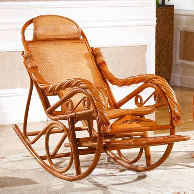 Natural and comfortable rattan rocking chair for adults elderly family leisure chair balcony reclining and sleeping chair