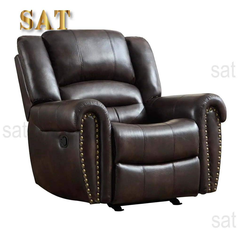 #Overstuffed Leather Rocker Recliner Chair Manual Single Sofa Living Room Bedroom Dark Brown, Customized