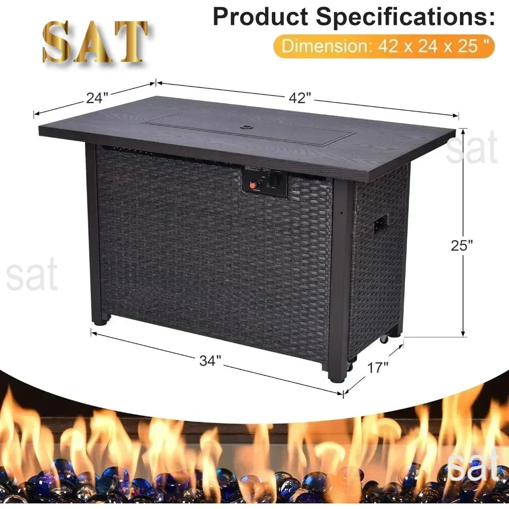 /Garden Furniture 7 Pie Set with Fire Pit Table, Rattan Outdoor Patio Sectional Conversation Furniture Sets WSeat Cushions
