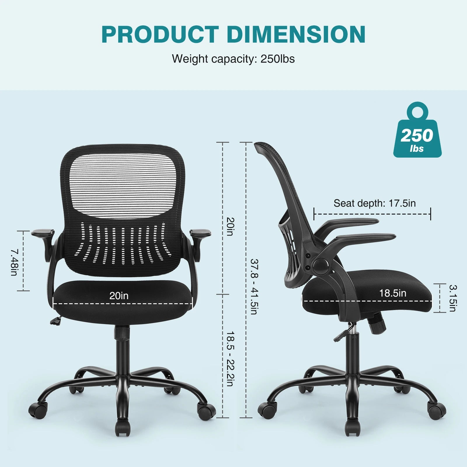 JHK Ergonomic Mid-Back Mesh Backrest Office Desk Chair Computer Lumbar Support Rolling Swivel Gaming Chairs With Wheels For Home