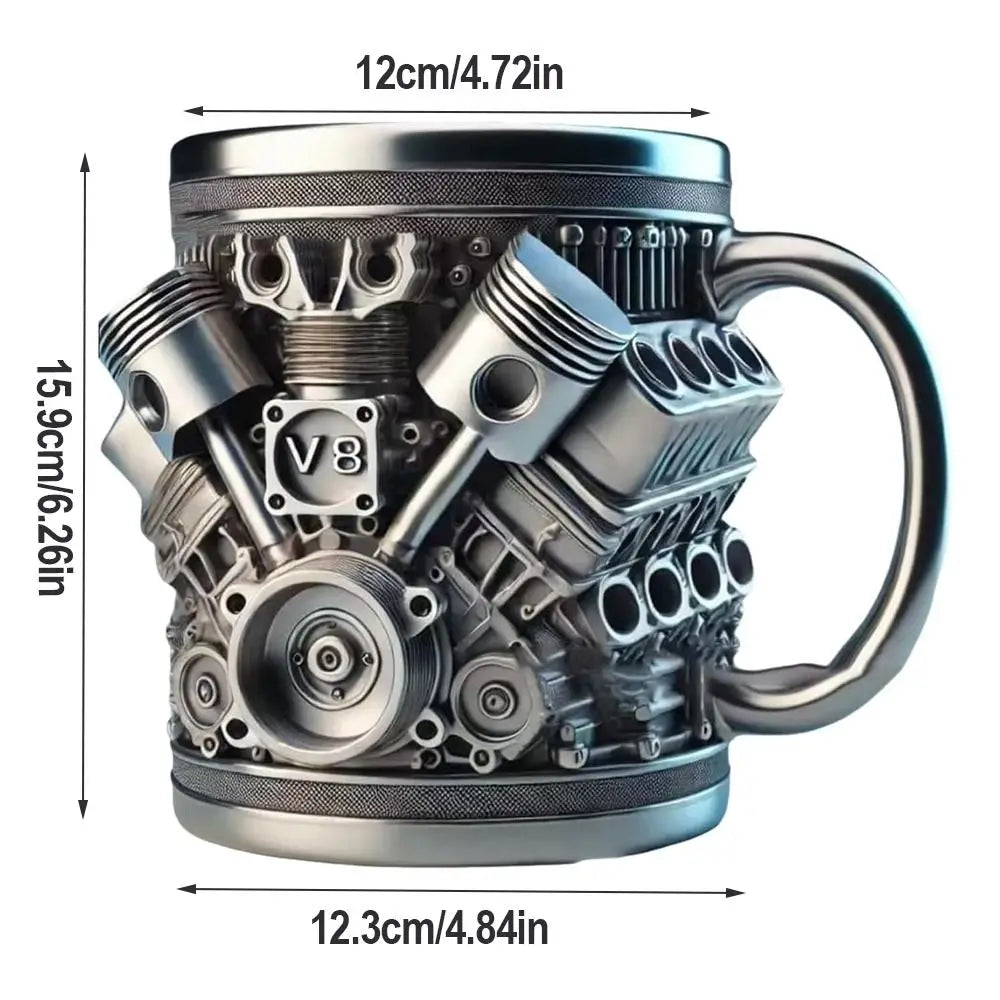 V8/V6 Engine Stainless Steel Cup 3D Piston Coffee Mug Barbecue Beer Stein Tea Cups Creative Mechanic Gifts For Car Lovers Men