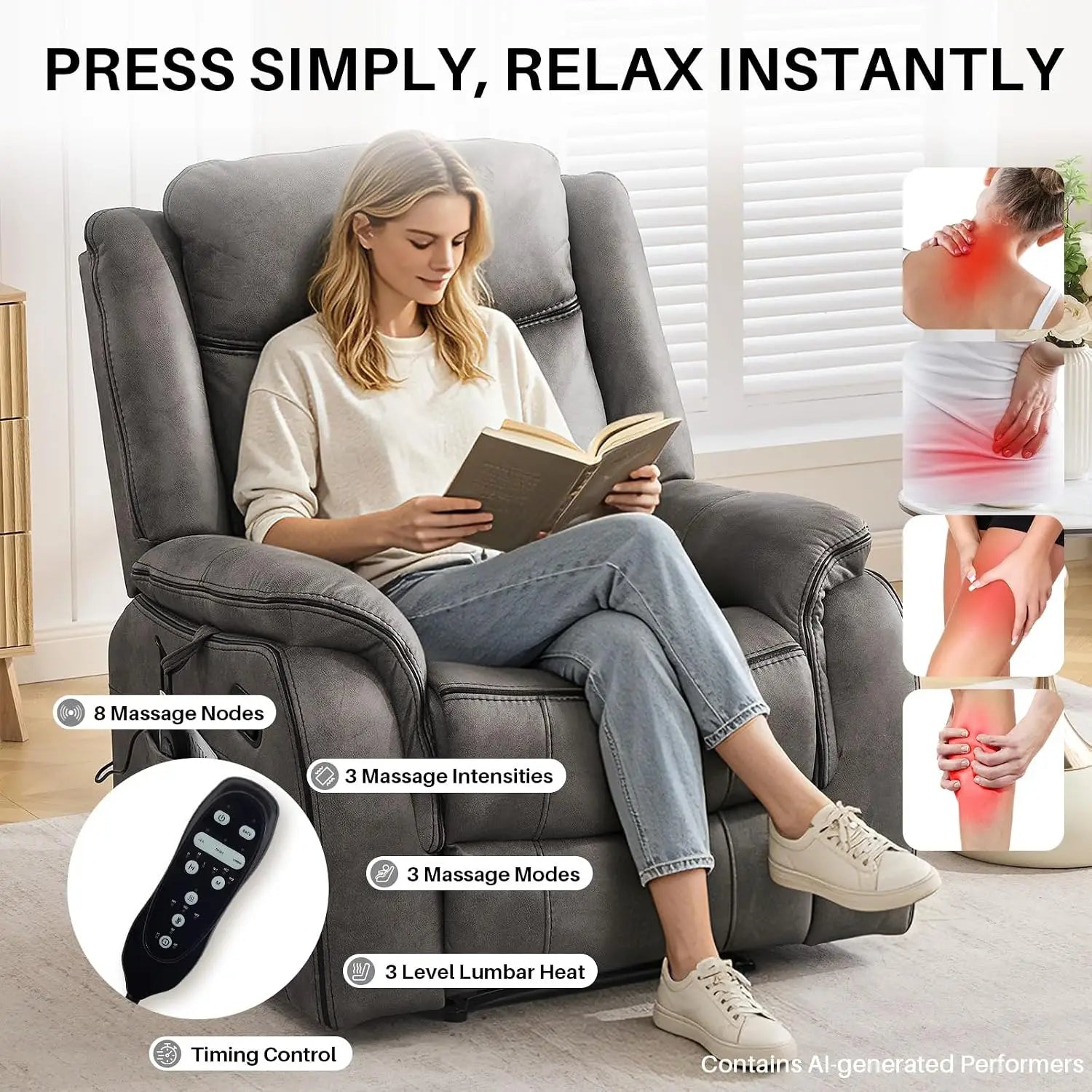 39" Wide Manual Massage Recliner with Heat, Faux Leather Ergonomic Lounge Chair, Overstuffed Wall Hugger for Living Room, Custom