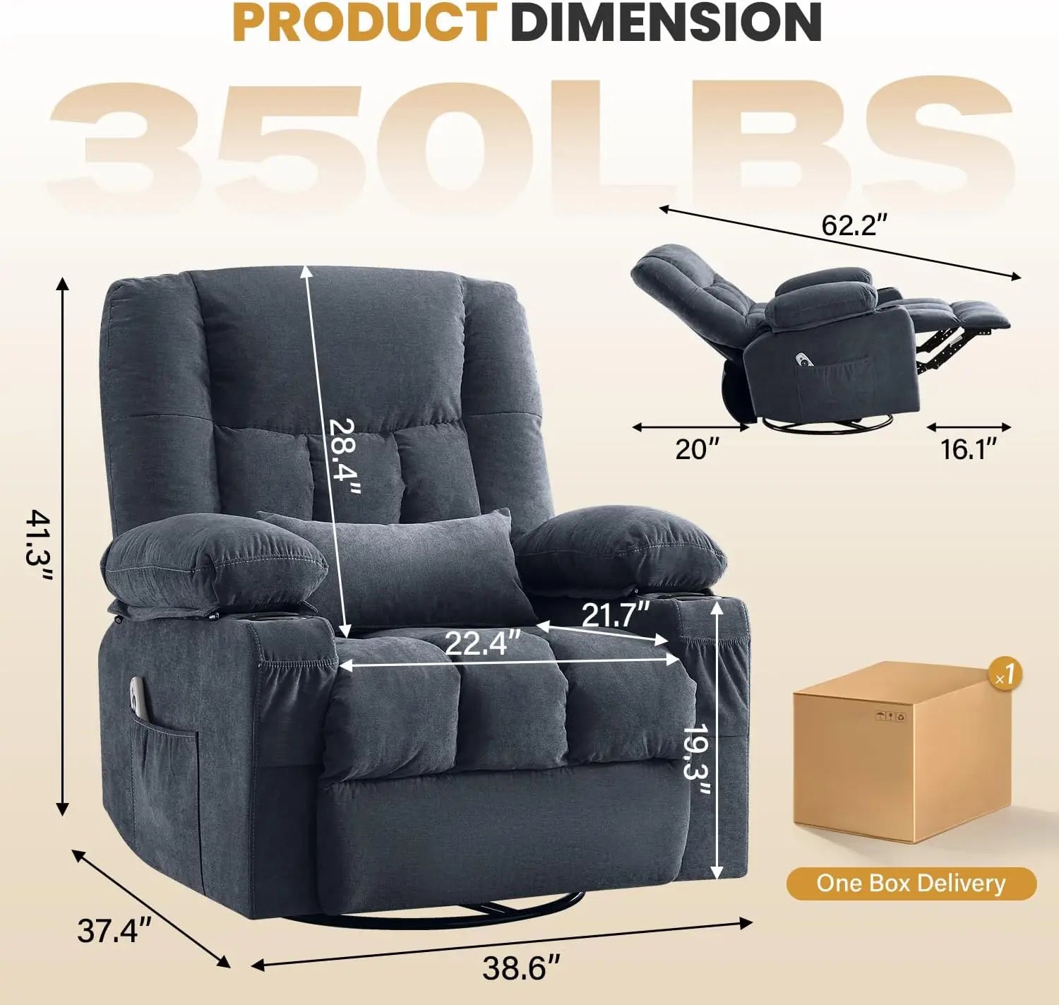 Recliner Chair with Vibration Massage and Lumbar Heat for Living Room, Oversized Ergonomic Swivel Rocking Chair, Featuring Side