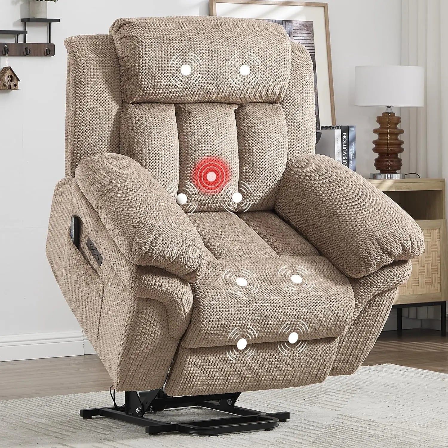 Massage Recliner Chair, Overstuffed Rocker Lazy Boy Chairs with Vibration&Gently Heat,Fabric Ergonomic Manual Nursery, Custom