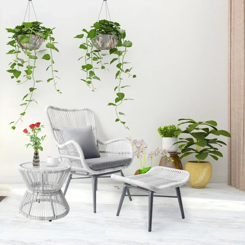 Rattan Chair Three Piece Set Balcony Table Combination Outdoor Furniture Armrest Single Rattan Sofa Recliner Patio Outdoor Chair
