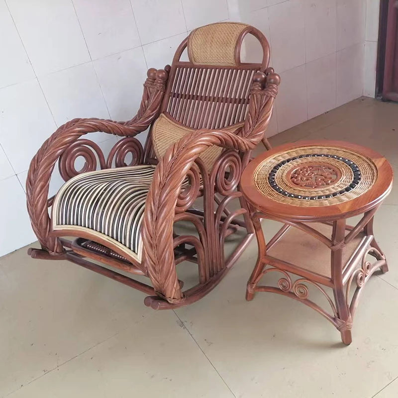True rattan rocking chair sun room high-end elderly home recliner rattan woven balcony casual rocking chair