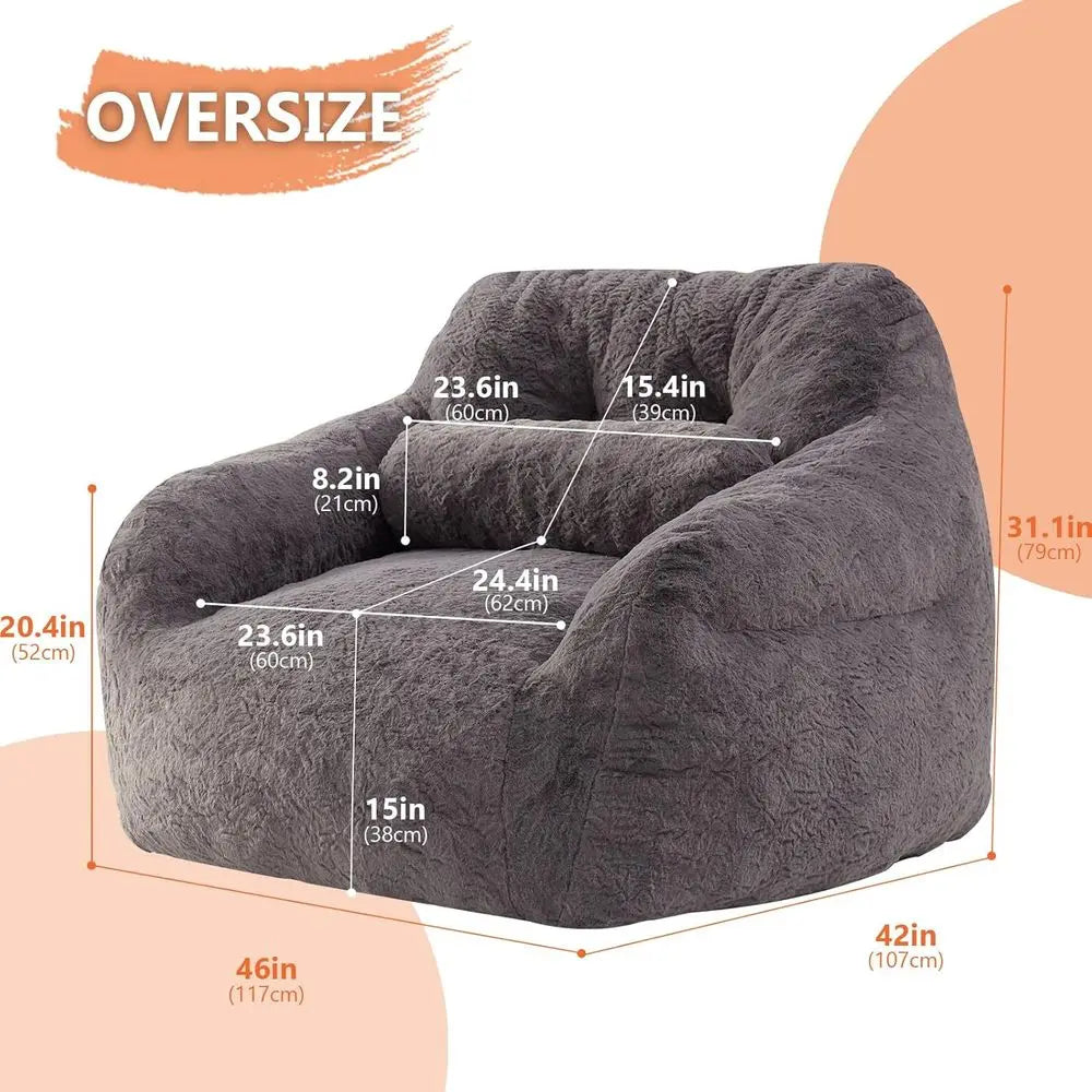 Oversized Bean Bag Chairs for Adults and Kids, Plush Lazy Sofas with Filled Cushions, Ideal for Living Rooms and Bedrooms in Gra