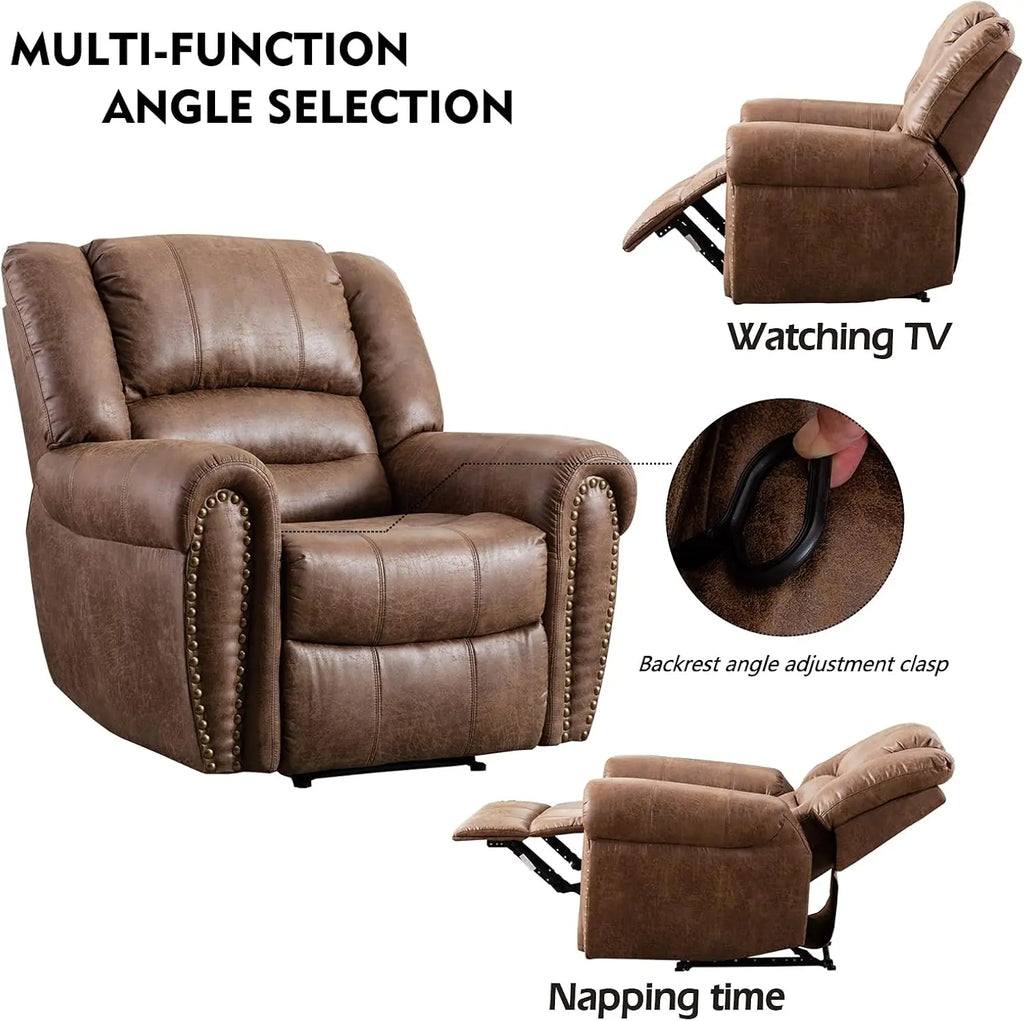 Manual Leather Recliner Chair, Classic and Traditional Recliner Chair with Comfortable Arms for Living Room