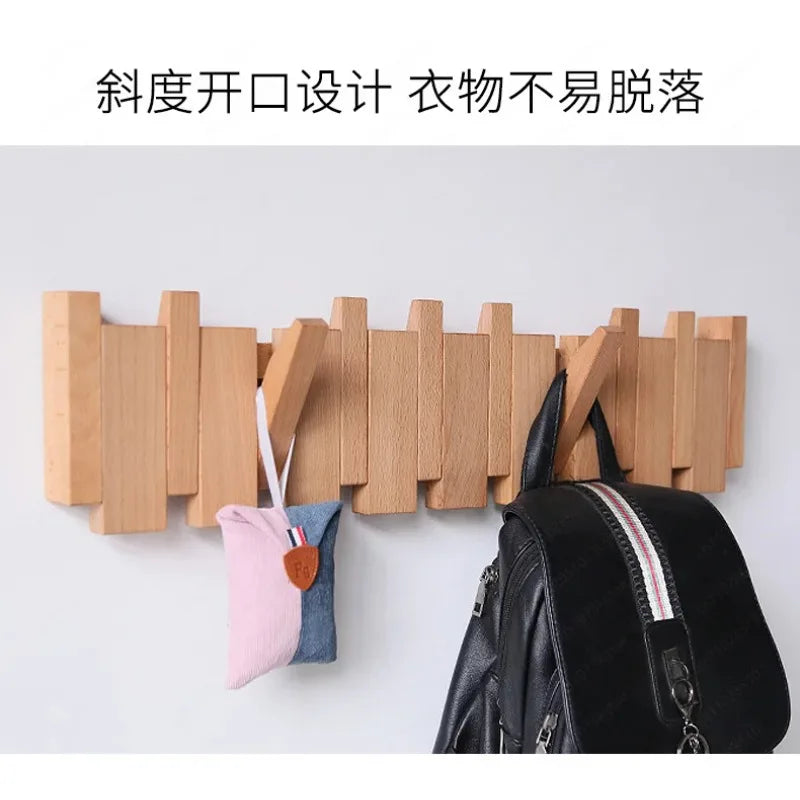 Clothes hook,  solid wood row hook, creative piano key entry, door entry wall, wooden coat rack