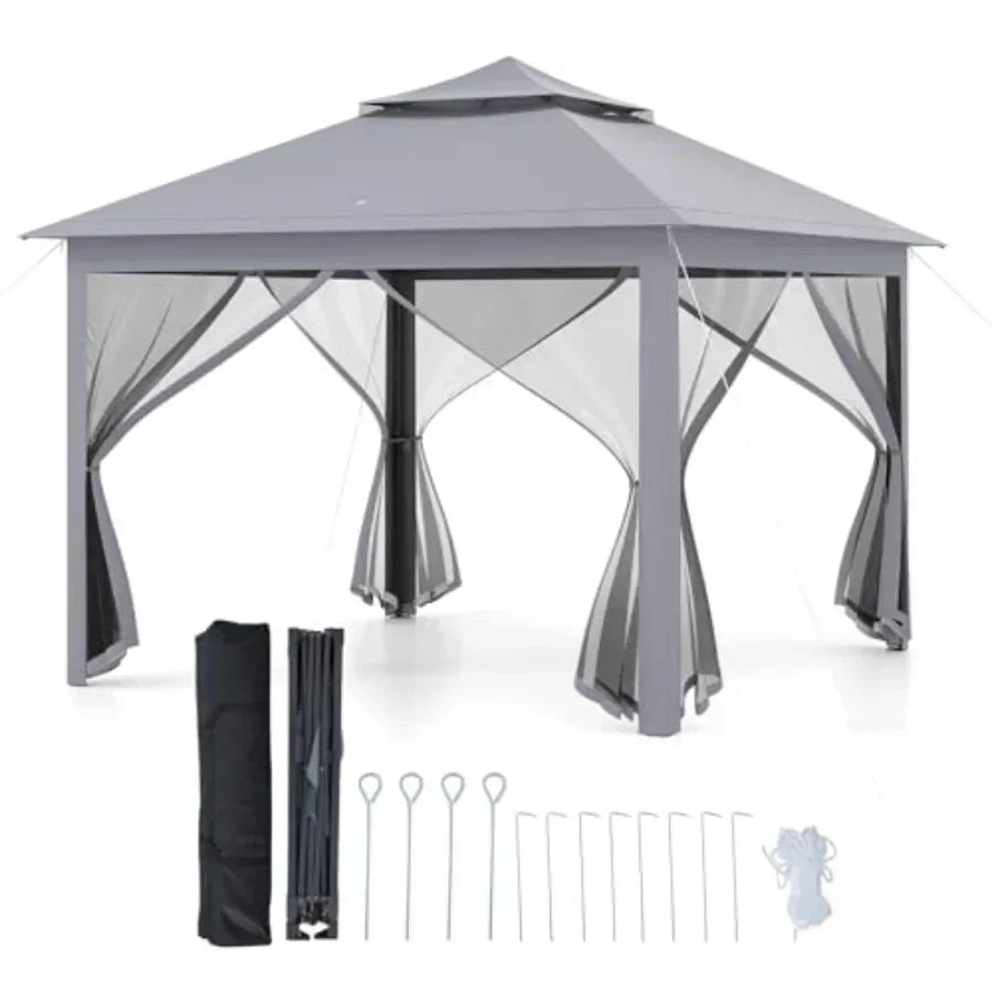 11 Feet × 11 Feet Pop up Gazebo Portable Sn  Shelter w/Mesh Netting Sidewalls Vented Top Drainage Holes Heavy-Duty Height Adjus