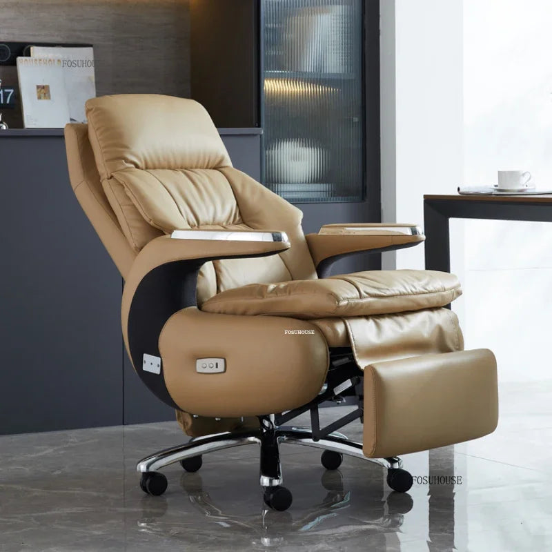 Nordic Designer Leather Boss Office Chairs Comfortable Leather Back Computer Chairs Lunch Break Gaming Chairs office Furniture A