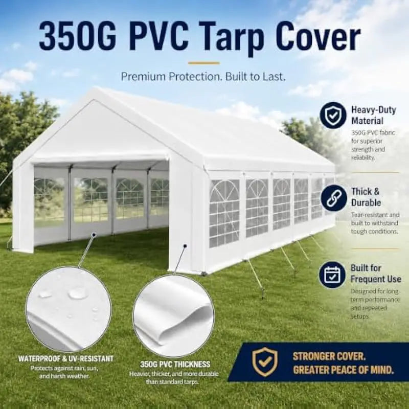 20x40 FT Rectangular Waterproof Canopy with CPAI-84 Flame Retardant PVC Top UV50 Protection Galvanized Steel Frame Wind Rated Le