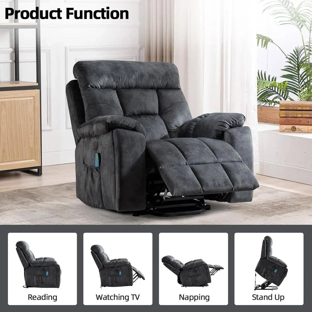 Large Power Lift Recliner Chair with Massage and Heat for Elderly Big and Tall People, Overstuffed Wide Recliners with 2 Cup Hol