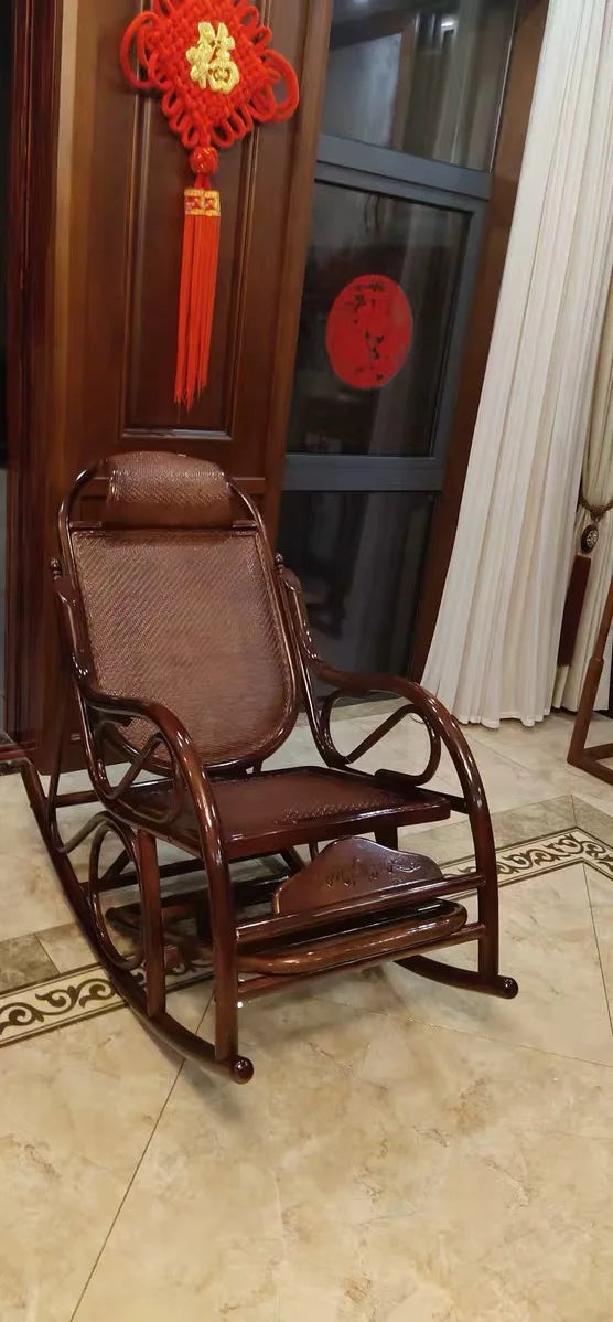 CZ Rocking Chair Hanging Basket Natural Real Rattan Plant Woven Relaxing Leisure Recliner