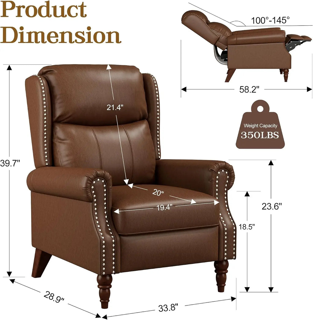 Pushback Recliner Chair Set of 2, Faux Leather/Chenille Wingback Accent Armchair