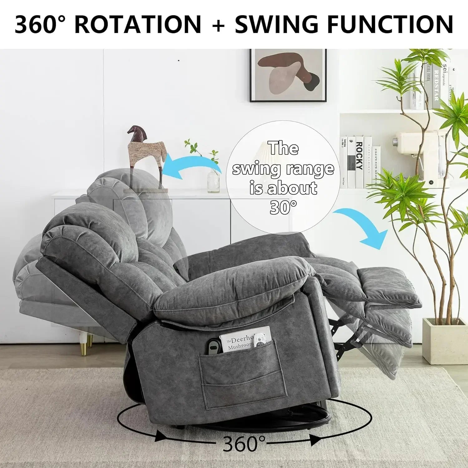 Recliner Chair with Swivel Glider Base for Living Room, Overstuffed Rocker Recliner with Foldable Armrest & Hidden, Customized