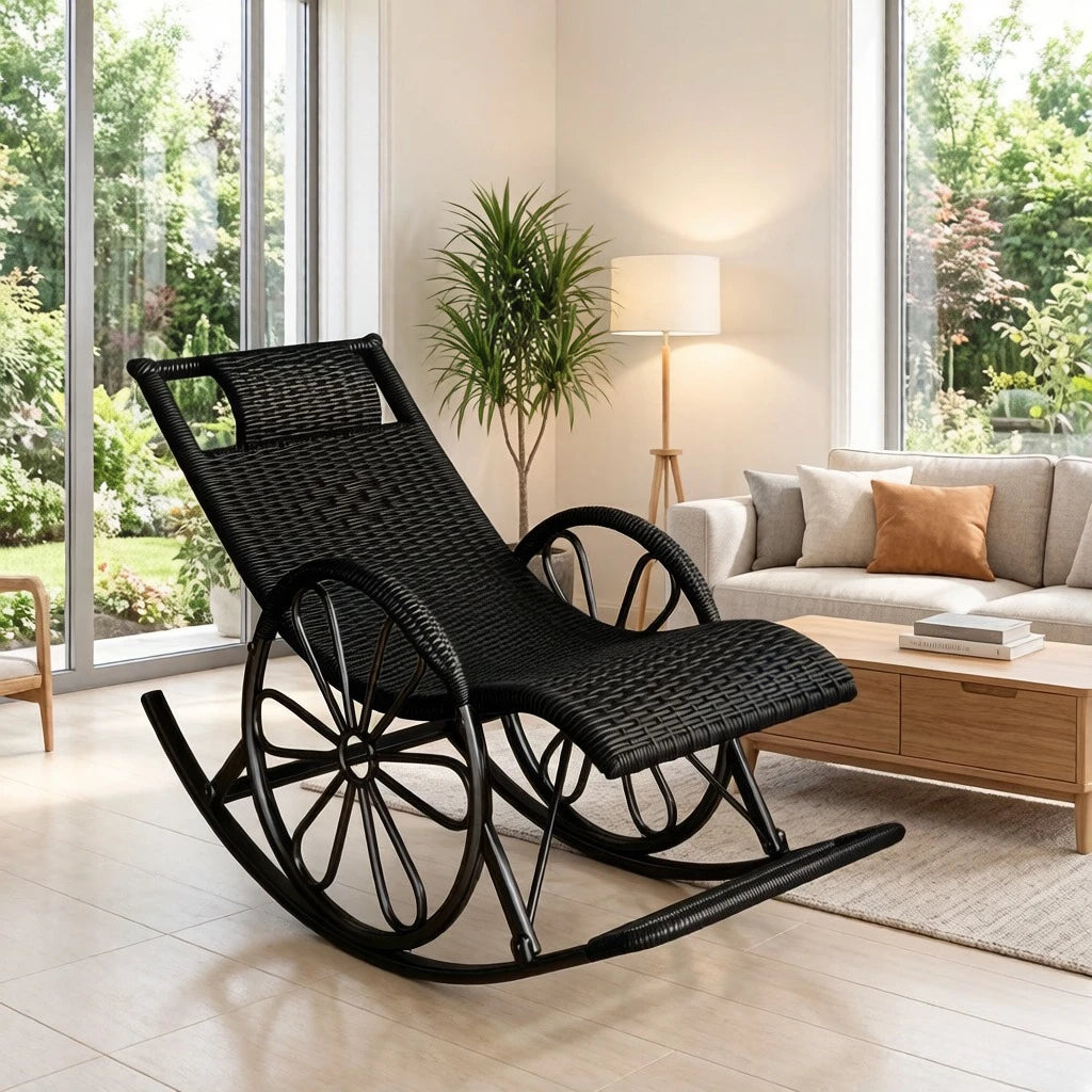 Adult Rattan Rocking Chair, Outdoor Leisure Recliner, Nap Swing Chair for Living Room Balcony Elderly Relaxation
