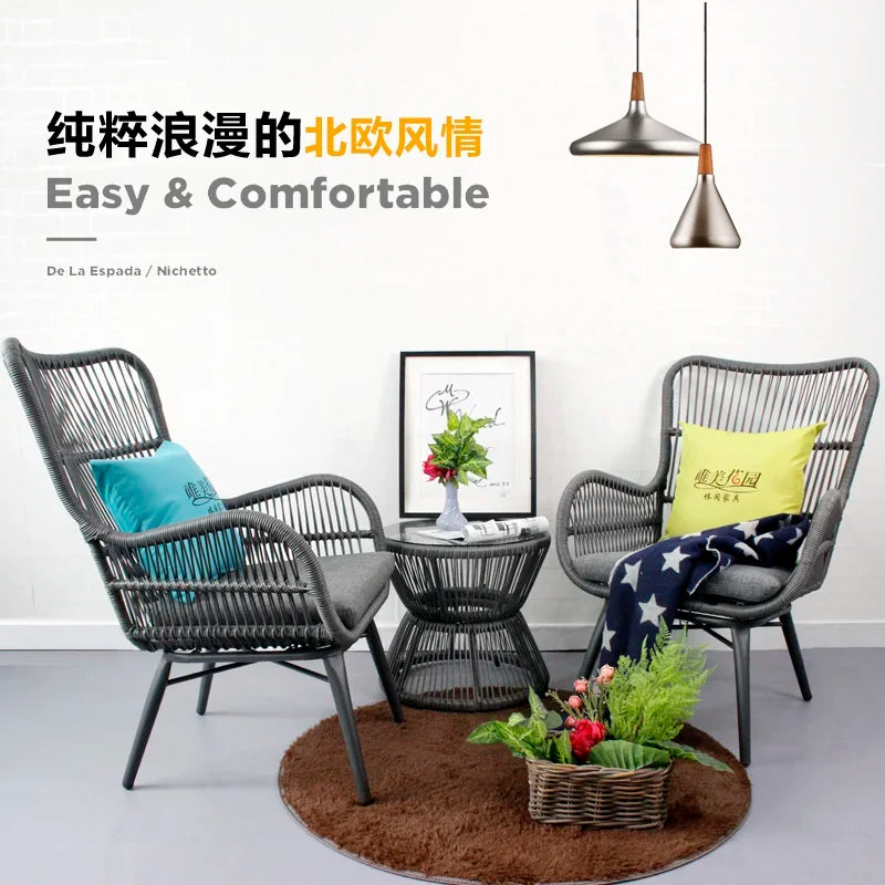 Rattan Chair Three Piece Set Balcony Table Combination Outdoor Furniture Armrest Single Rattan Sofa Recliner Patio Outdoor Chair