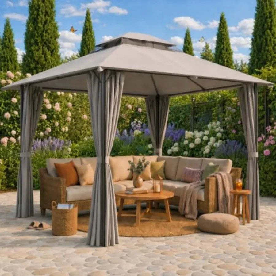Gazebo Eavy Duty Gazebos with Improved Curtains Outdoor Double Roof Patio with Metal Steel Frame Outdoor Canopy for Patio, Deck