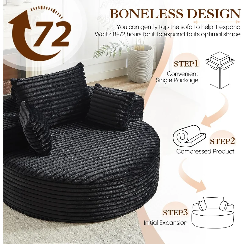 Round Chaise Longue Chair Indoor, Modern 55-inch Upholstered Corduroy Deep Seat Circle Single Cloud Lounge, Customized